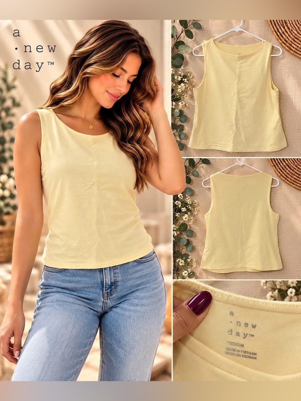 A New Day Women's Boat Neck Tank Top Yellow Medium